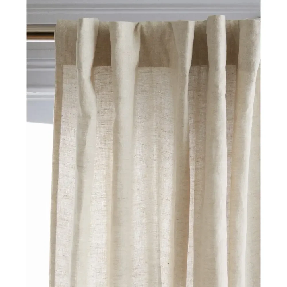 NEW QUINCE European Linen Light Filtering Curtains PAIR Panels Set 2 FLAX $164
